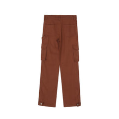 Brown 3D Cargo Pocket Strap & Snap Twill Pants