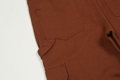 Brown 3D Cargo Pocket Strap & Snap Twill Pants