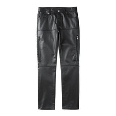 Black Leather Waxed Side Leg Zip Pocket Slim Leg Denim
