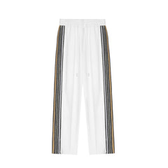 White Braided Side Stripe Split Hem Track Pants