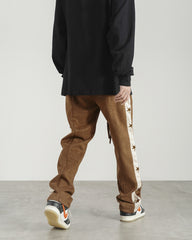 Brown Micro Suede Star Side Stripe Stacked Sweatpants