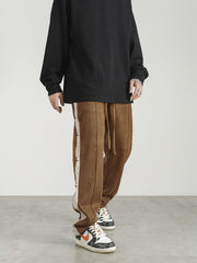 Brown Micro Suede Star Side Stripe Stacked Sweatpants