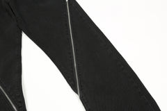 Black Diagonal Zip Stacked Straight Leg Denim