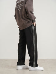 Black Front Pleat Side Zip Track Pants