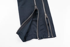 Blue Dual Zipper Leg Nylon Straight Pants
