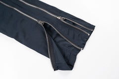 Blue Dual Zipper Leg Nylon Straight Pants