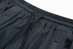 Navy Multi Curved Zip Nylon Flare Pants