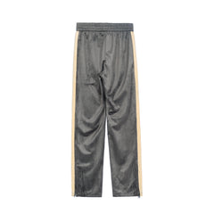 Dark Grey & Gold Stripe Side Zip Velour Track Pants