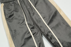 Dark Grey & Gold Stripe Side Zip Velour Track Pants