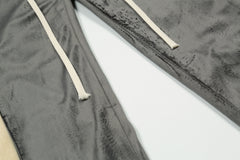 Dark Grey & Gold Stripe Side Zip Velour Track Pants