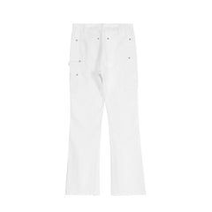 White Double-Front Workwear Zip Flare Leg Denim