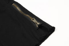 Black Double-Front Workwear Zip Flare Leg Denim