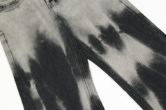 Grey & Black Tie-Dye Straight Leg Denim