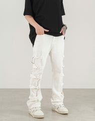 White Carabiner Clip & Strap Flare Leg Twill Pants