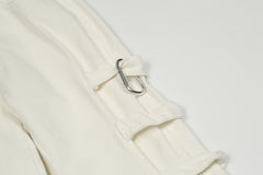 White Carabiner Clip & Strap Flare Leg Twill Pants