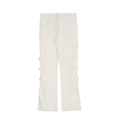 White Carabiner Clip & Strap Flare Leg Twill Pants