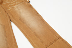 Brown Vintage Wash Double-Front Patch Pocket Straight Leg Denim