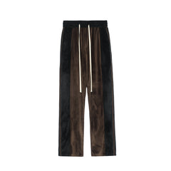 Brown & Black Side Stripe Velour Sweatpants