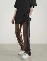 Brown & Black Side Stripe Velour Sweatpants