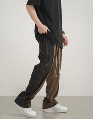 Brown & Black Side Stripe Velour Sweatpants