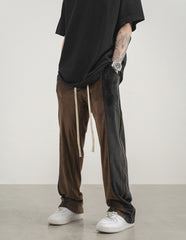 Brown & Black Side Stripe Velour Sweatpants