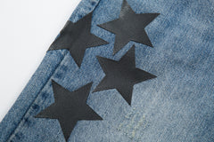 Blue Ripped & Distressed Star Patch Skinny Denim