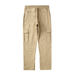 Khaki Dual Flap Cargo Pocket & Zip Flare Leg Twill Pants
