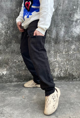 Black Dual Flap Cargo Pocket & Zip Flare Leg Twill Pants