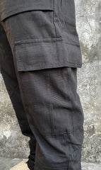 Black Dual Flap Cargo Pocket & Zip Flare Leg Twill Pants