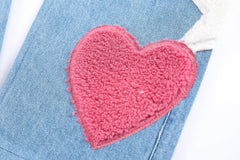 Blue Stars & Hearts Towel Patch Straight Leg Denim
