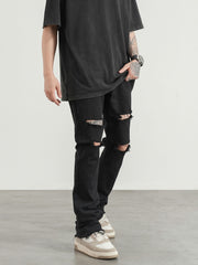 Black Ripped Leg Flare Denim