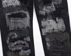 Black Heavy Distressed Thread & Stitch Straight Leg Denim