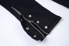 Black Ripped Knee Zip & Snap Skinny Denim