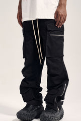 Black Zip & Flap Cargo Multi Pocket Pants