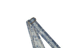Blue Paisley Embroidered Straight Leg Denim Overalls