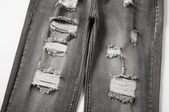 Grey Tint Wash Ripped & Distressed Loose Fit Straight Leg Denim
