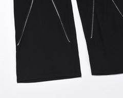 Black Dual Front Curved Zip Flare Leg Pants