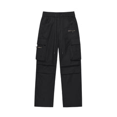 Black & Gold Zipper Multi Cargo Pocket Pants