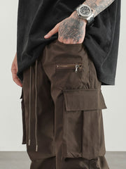 Brown & Gold Zipper Multi Cargo Pocket Pants