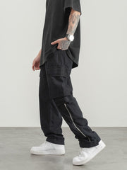 Black Snap Cargo Pocket & Side Leg Velcro & Zip Pants
