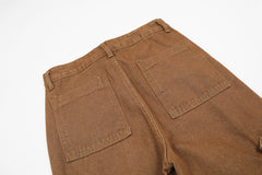 Brown Curved Stitch Zip & Snap Stacked Flare Leg Denim