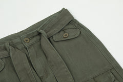 Army Green 3D Cargo Multi Pocket Belted Twill Pants