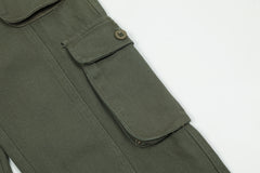 Army Green 3D Cargo Multi Pocket Belted Twill Pants