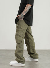 Army Green 3D Cargo Multi Pocket Belted Twill Pants