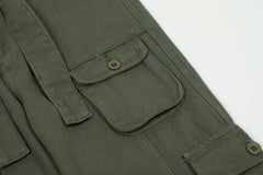 Army Green 3D Cargo Multi Pocket Belted Twill Pants