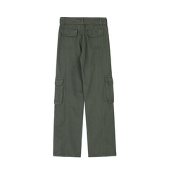 Army Green 3D Cargo Multi Pocket Belted Twill Pants