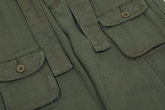 Army Green 3D Cargo Multi Pocket Belted Twill Pants