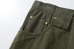 Army Green Zip & Strap 3D Cargo Twill Pants