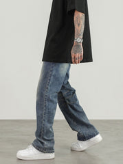 Blue 3D Knee Seam Flare Leg Denim