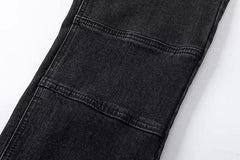 Black Vintage Wash Dual Panel Pocket Snap Flare Leg Denim